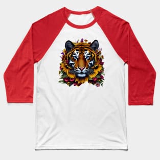 Floral Tiger with Sunflowers Baseball T-Shirt